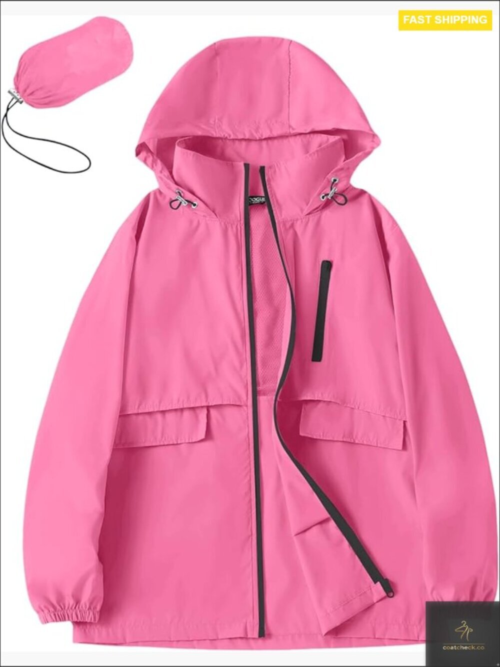 Lightweight Waterproof Raincoat Packable Hooded Windbreaker Zipper Pockets